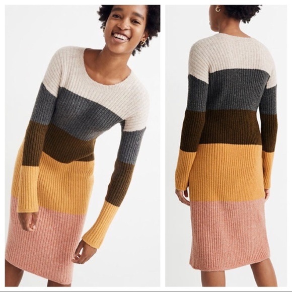 MADEWELL Colorblock Midi Sweater Dress in Coziest Yarn, size L - Picture 2 of 15